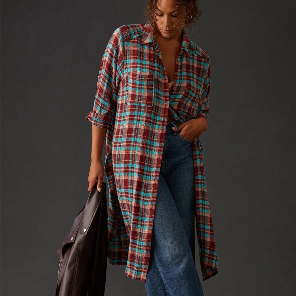 EUC Pilcro Longline Plaid Buttondown